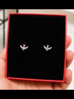 Delicate Crystal Dove Stud Earrings - Silver 925